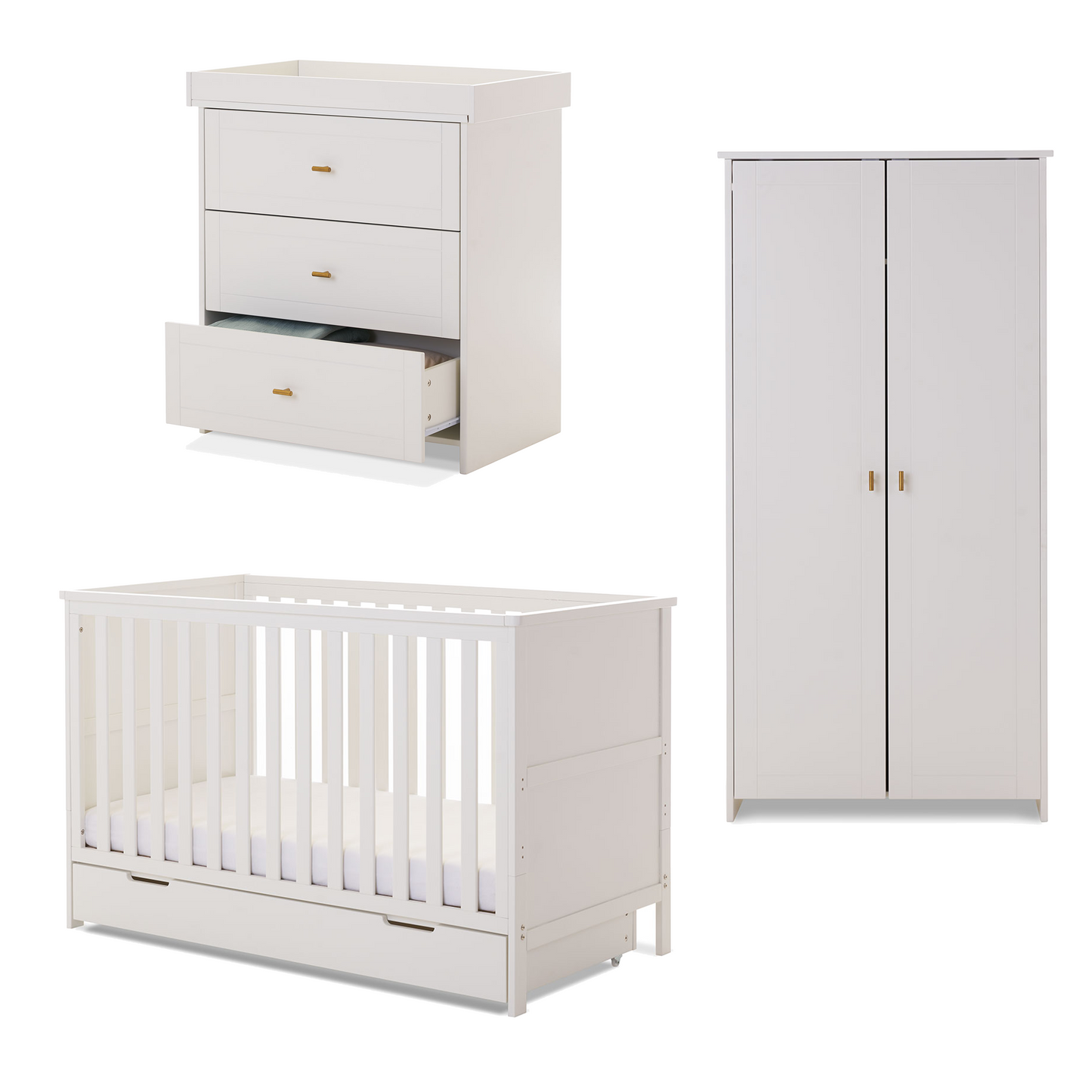 Obaby Evie 3 Piece Range with Cot Bed, Dresser Changer and Wardrobe