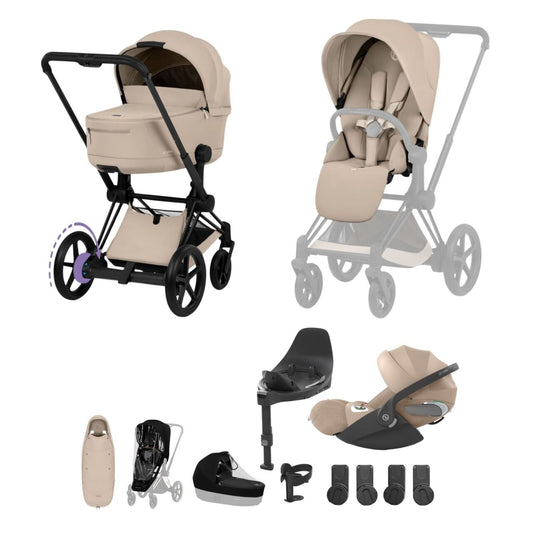 Cybex ePriam 5 Ultimate Travel System with Folding Carrycot, Accessories and Cloud T Car Seat & Base T - Comfort Collection