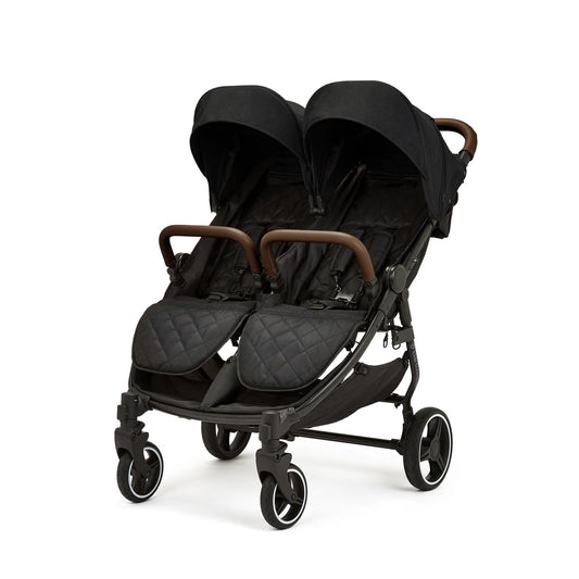 Ickle Bubba Venus Double Stroller / Black/Biscuit/Tan / Prime Bundle - PLUS Footmuff x 2, Raincover & Newborn Cocoon