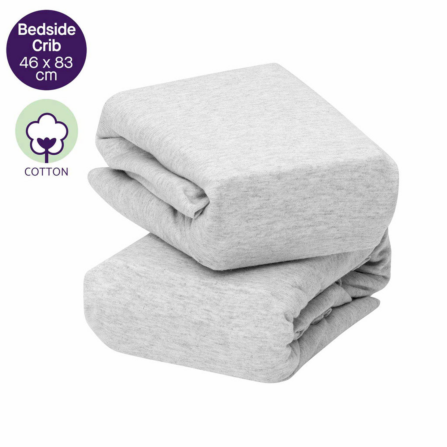 Clevamama Jersey Cotton Fitted Sheets Bedside Crib - 2 Pack (46 x 83 x 10 cm)