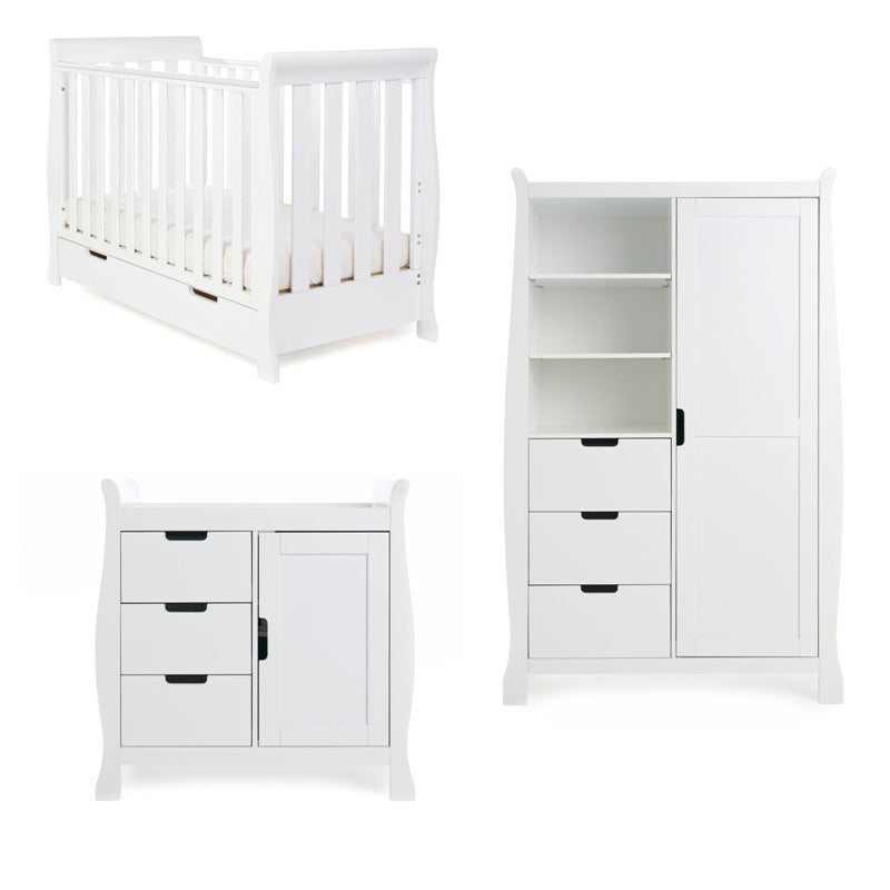 Obaby Stamford Mini 3 Piece Room Set with Cot Bed, Dresser Changer and Wardrobe