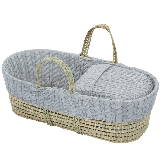 Cuddles Cable Knit Moses Basket with Folding Stand and Blanket