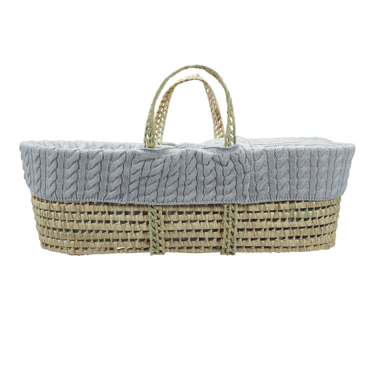 Cuddles Cable Knit Moses Basket with Folding Stand and Blanket
