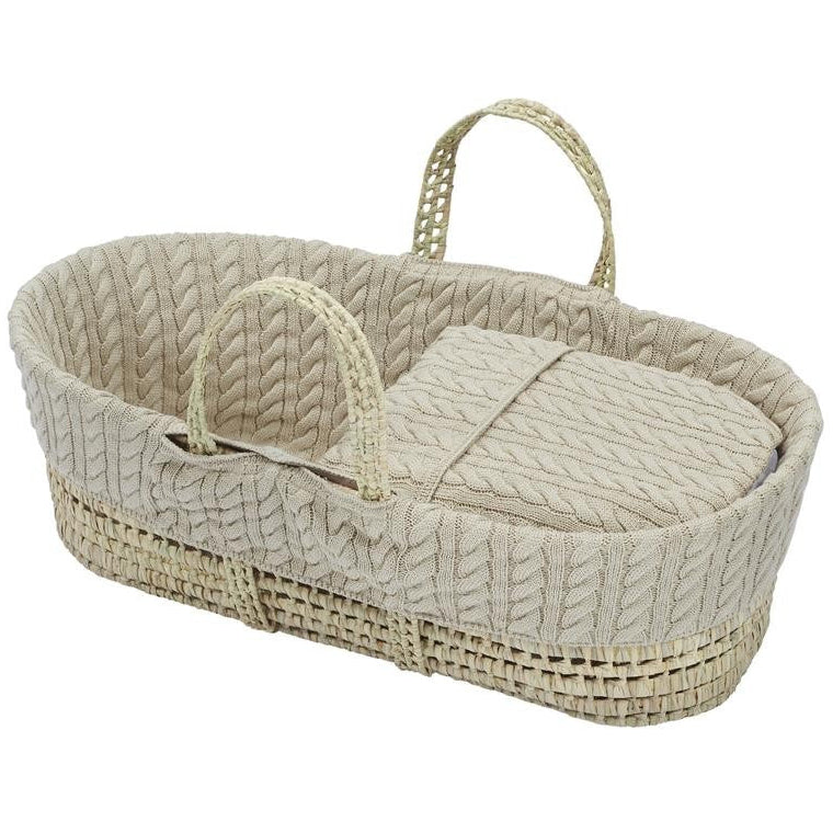 Cuddles Cable Knit Moses Basket with Folding Stand and Blanket