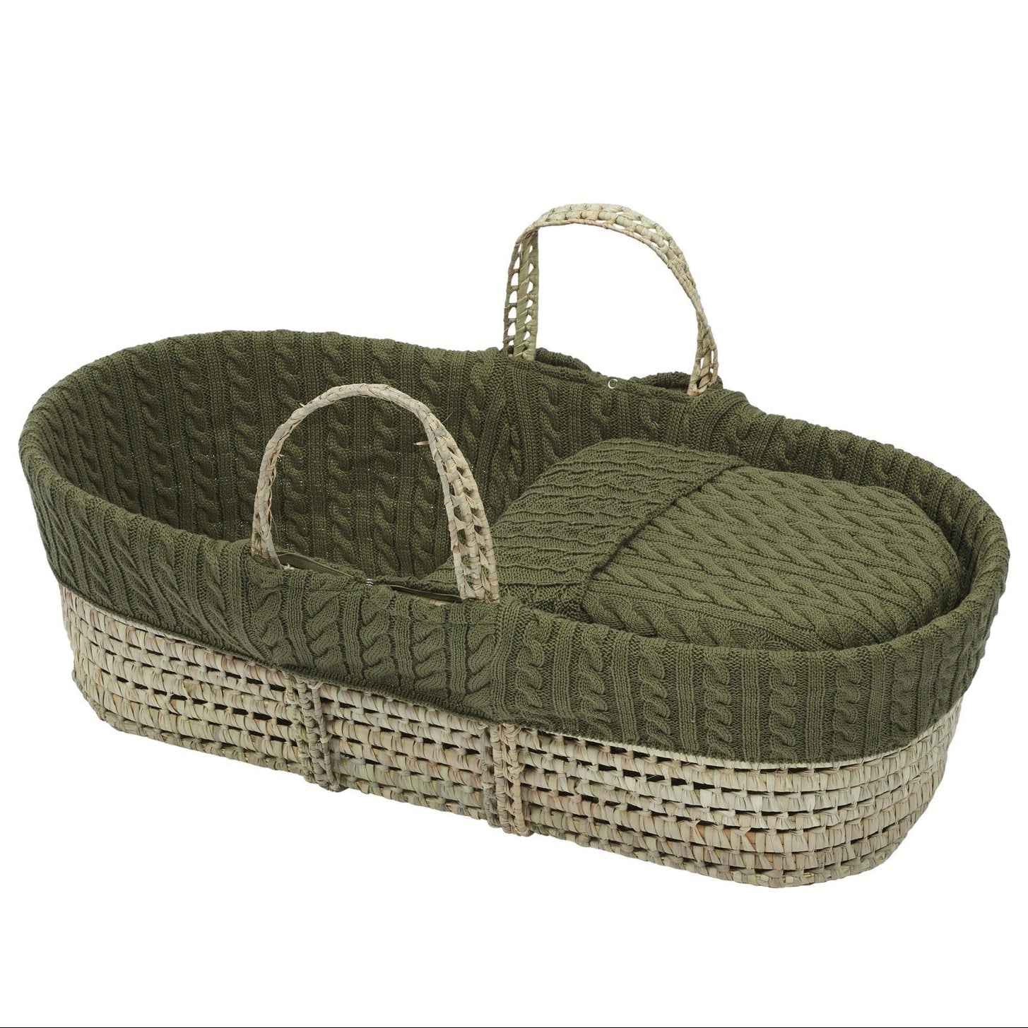 Cuddles Cable Knit Moses Basket with Folding Stand and Blanket