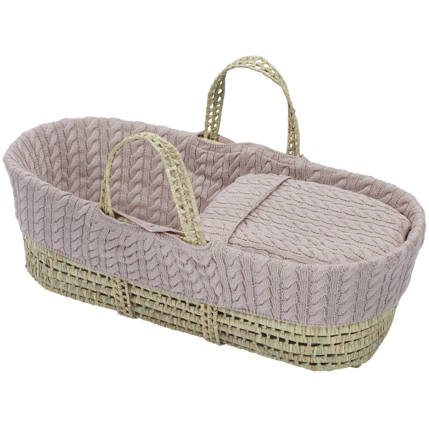 Cuddles Cable Knit Moses Basket with Folding Stand and Blanket