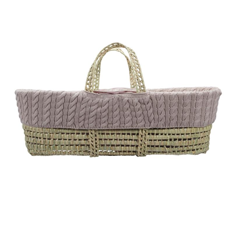 Cuddles Cable Knit Moses Basket with Folding Stand and Blanket