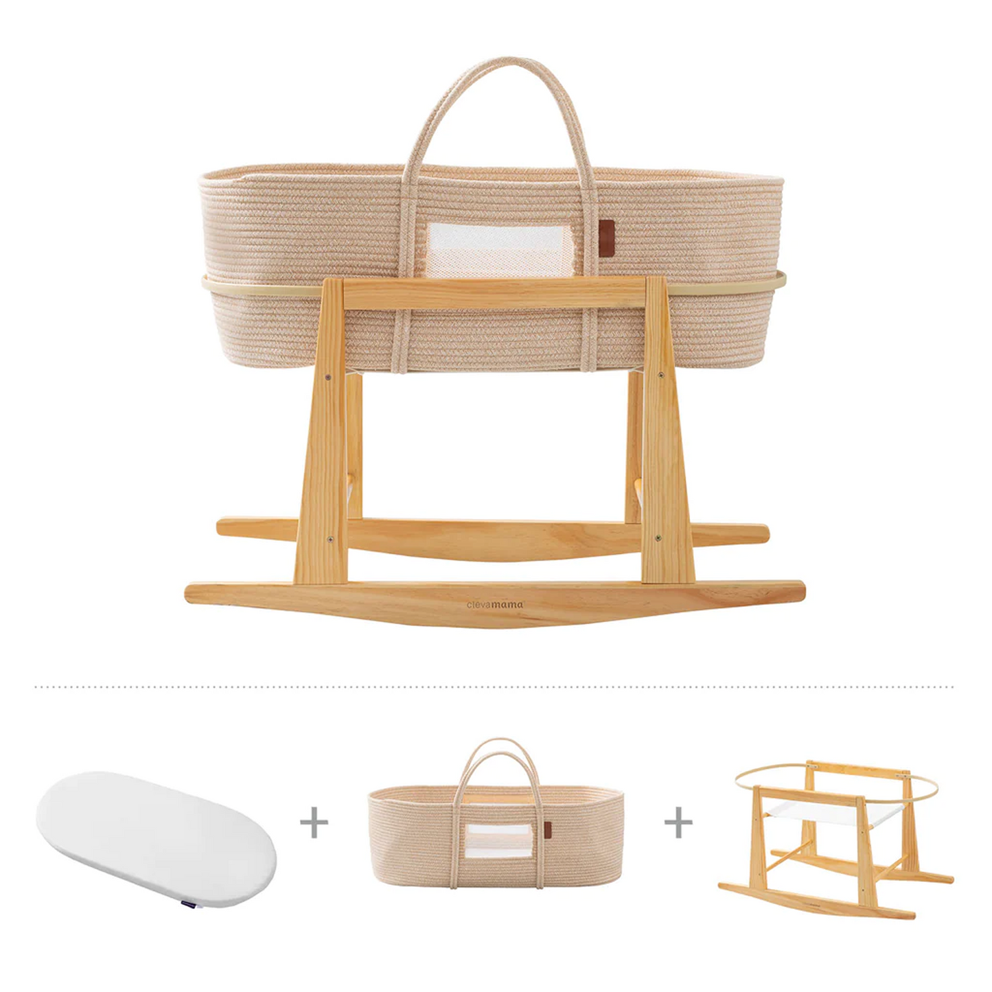 Clevamama Moses Basket with ClevaFoam Mattress & Stand