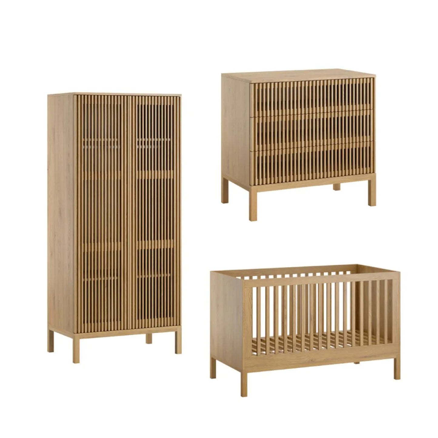 Tutti Bambini Japandi Mini 3 Piece with Cot Bed, Dresser Changer and Wardrobe