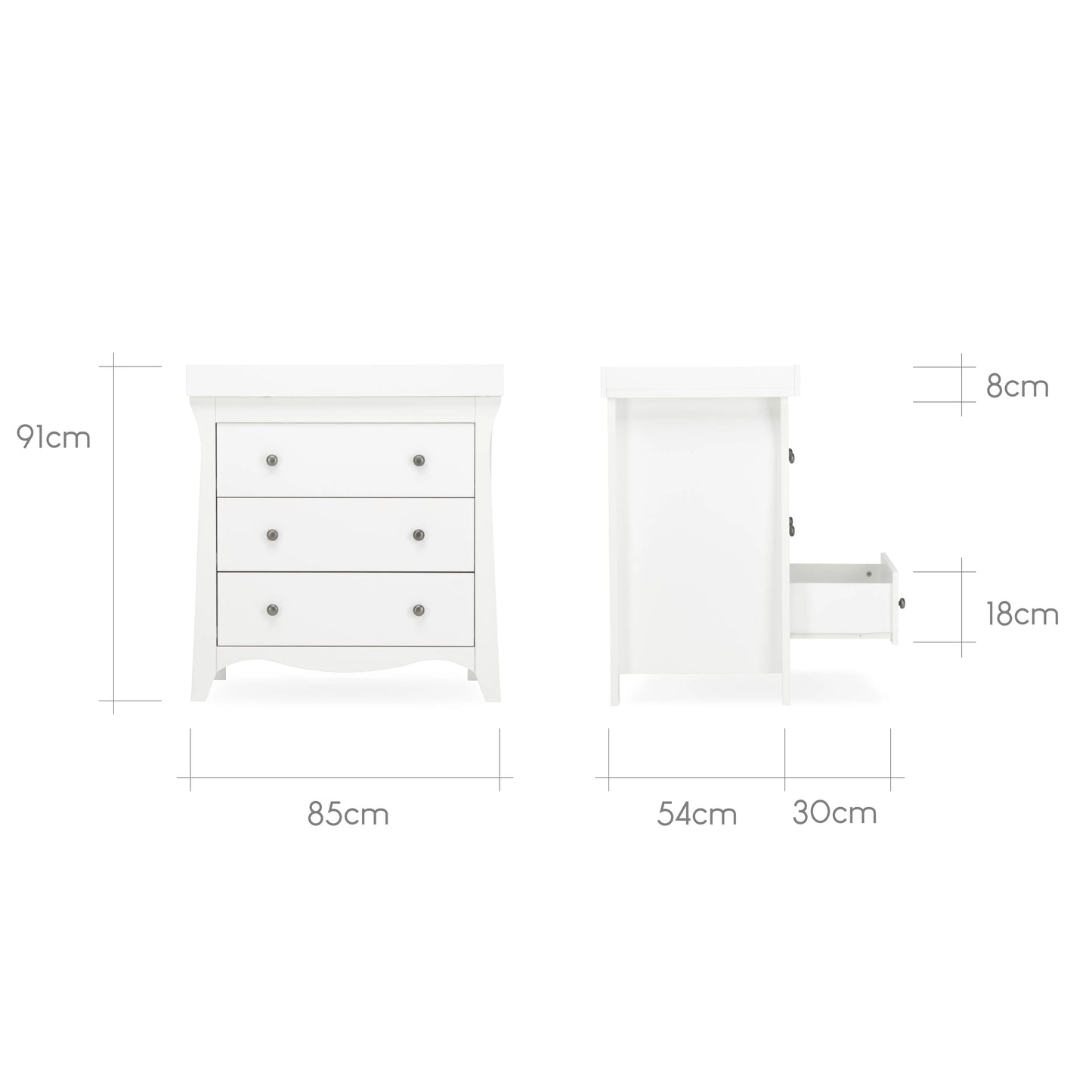 CuddleCo Clara 2 Piece Set with Cot Bed and Drawer Dresser