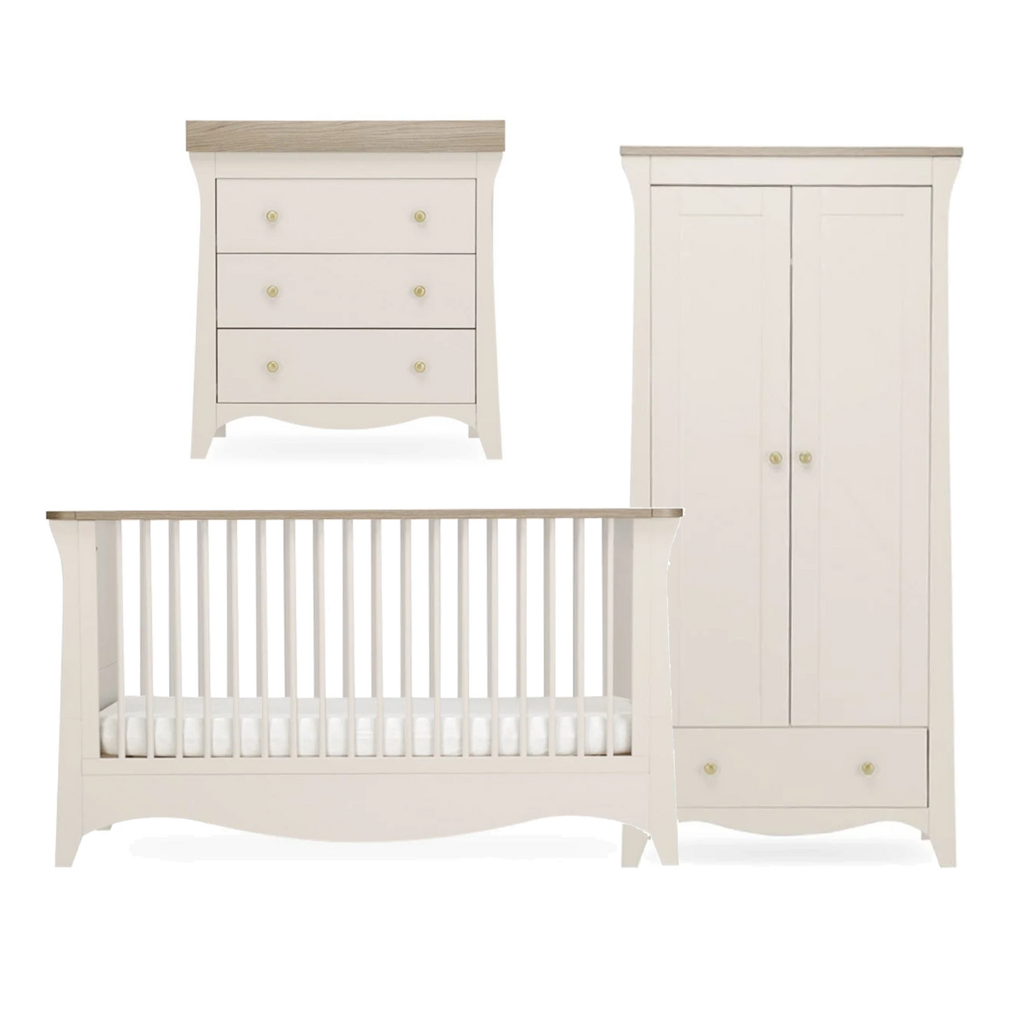 CuddleCo Clara 3 Piece Set with Cot Bed, Dresser and Wardrobe