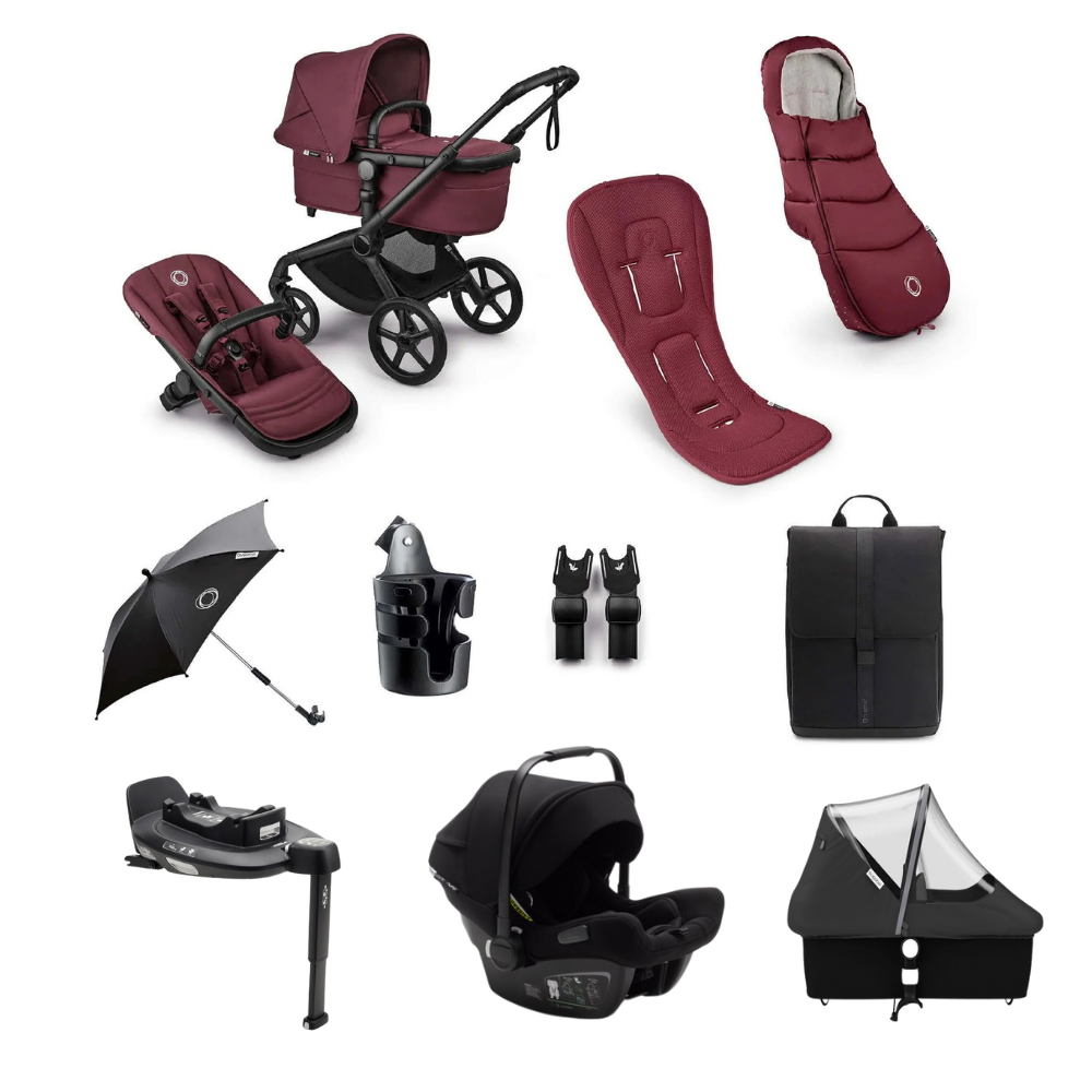 Bugaboo Fox 5 Renew Ultimate Newborn Bundle With Turtle Car Seat & Base- Darkcherry