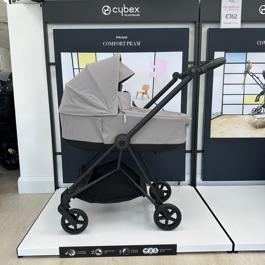 Ex Display Cybex Mios with Black Frame, Grey Carrycot & Green Seat Unit