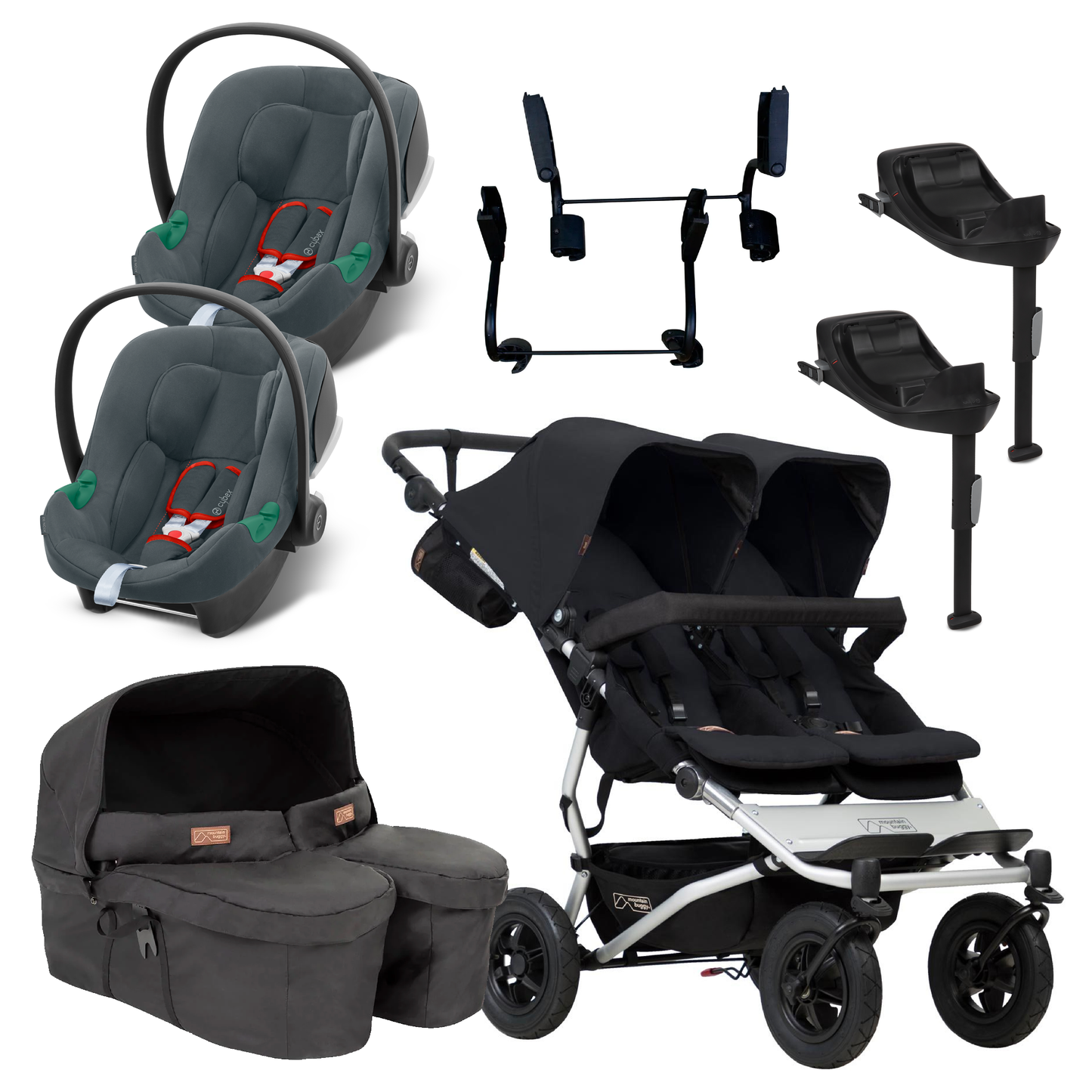 Mountain Buggy Duet Twin Travel System with Cybex Aton B2 and Bases