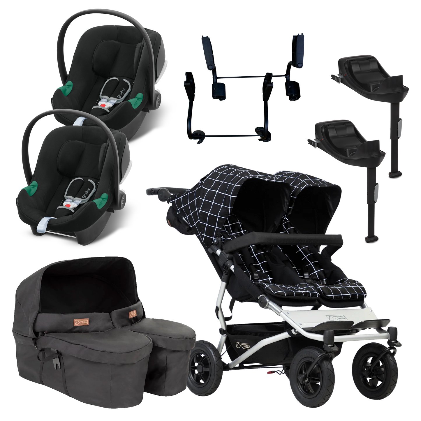 Mountain Buggy Duet Twin Travel System with Cybex Aton B2 and Bases