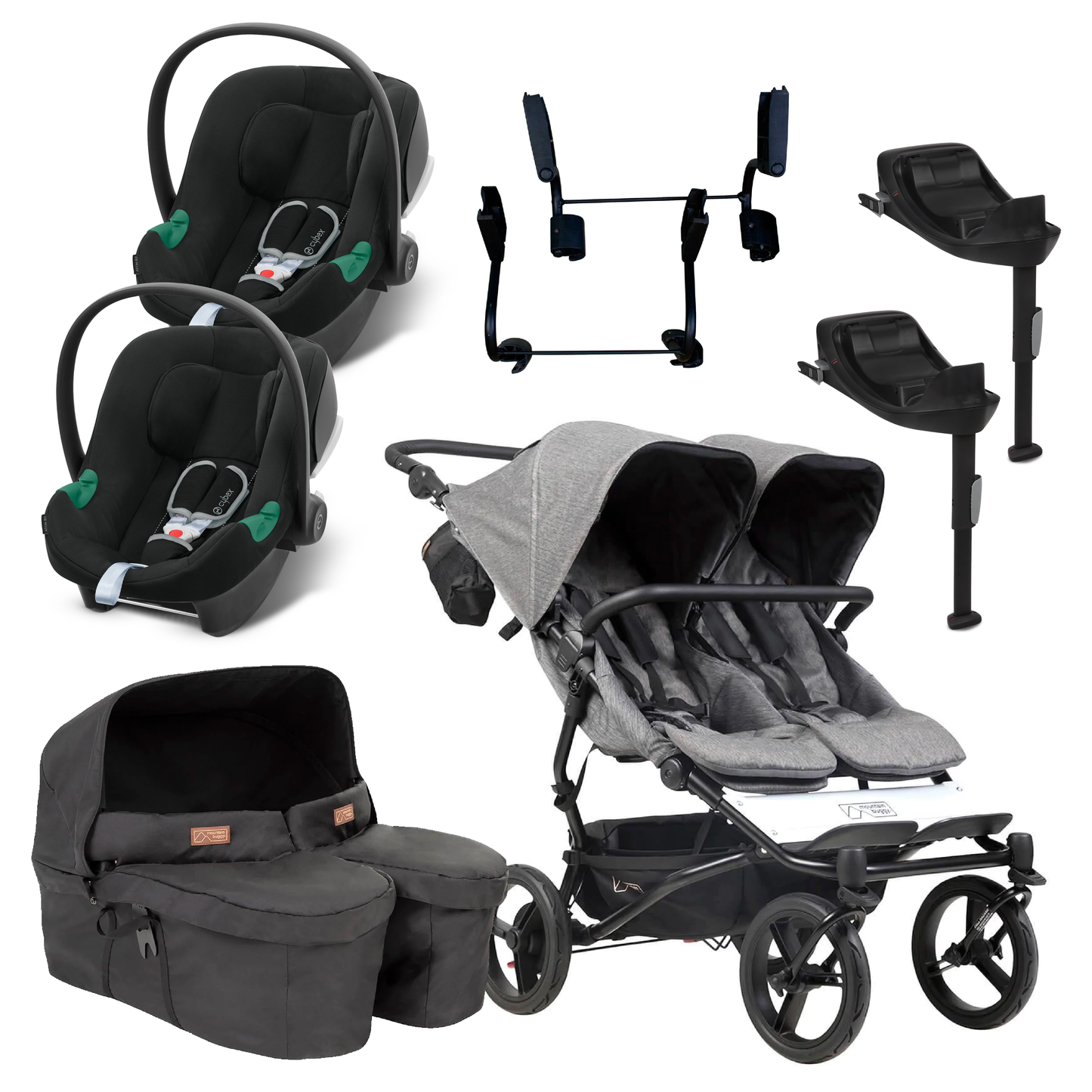 Mountain Buggy Duet Twin Luxury Herringbone with Cybex Aton B2 and Bases