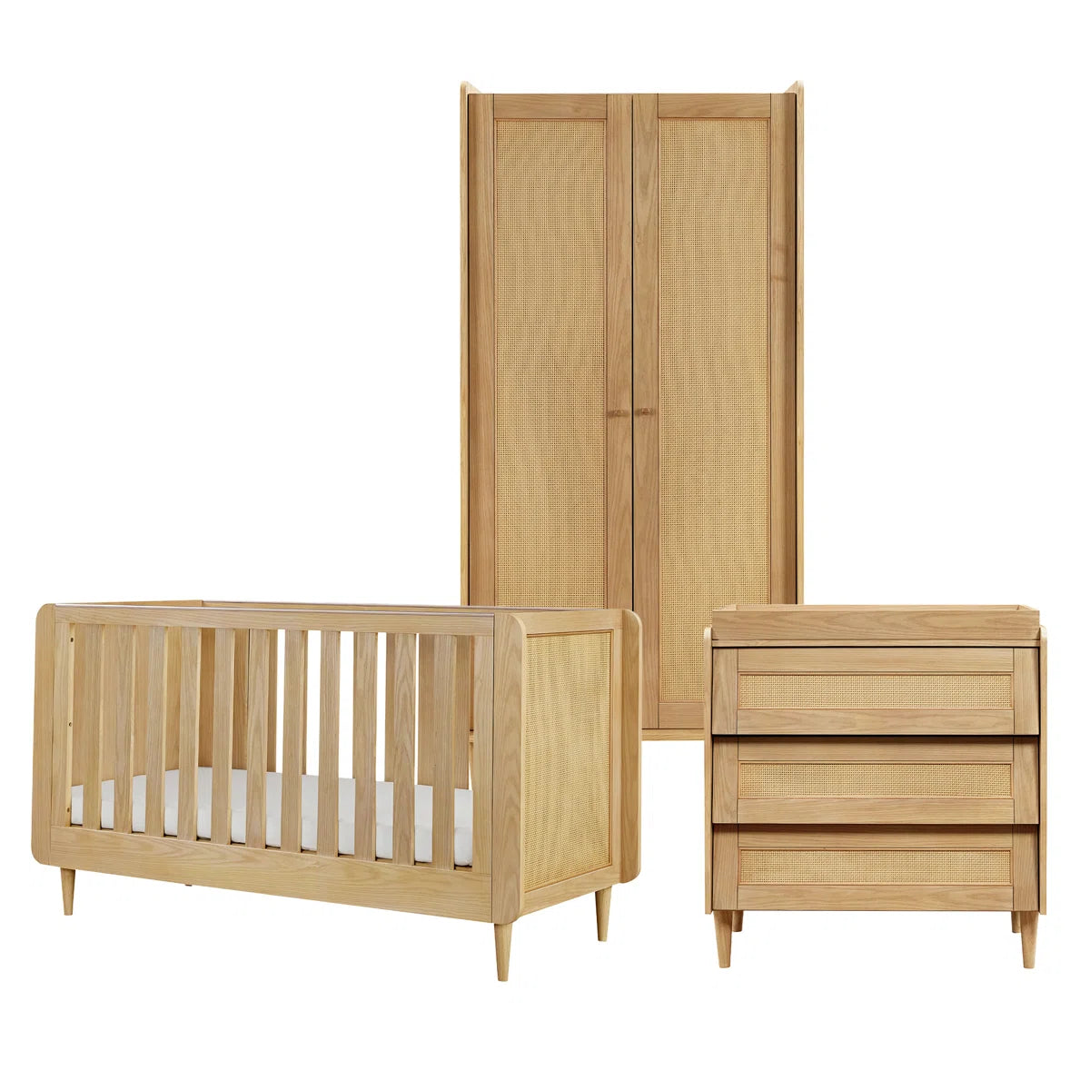 Tutti Bambini Japandi 3 Piece with Cot Bed, Dresser Changer and Wardrobe