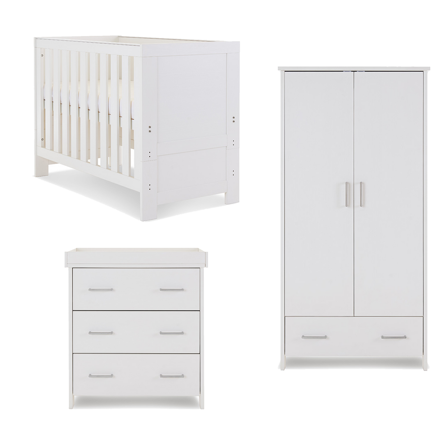 Obaby Nika Mini 3 Piece Room Set with Cot Bed, Dresser Changer and Wardrobe