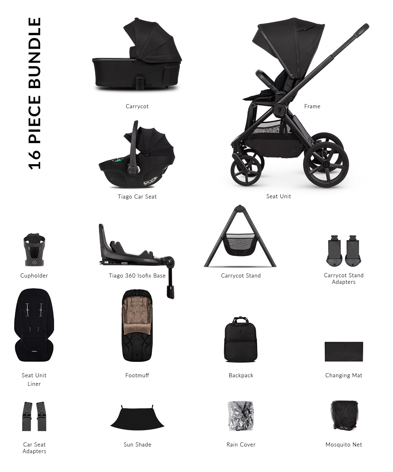 Venicci Upline 3 - 4-in-1 Ultimate Travel System Bundle with Tiago 360 Car Seat & Base