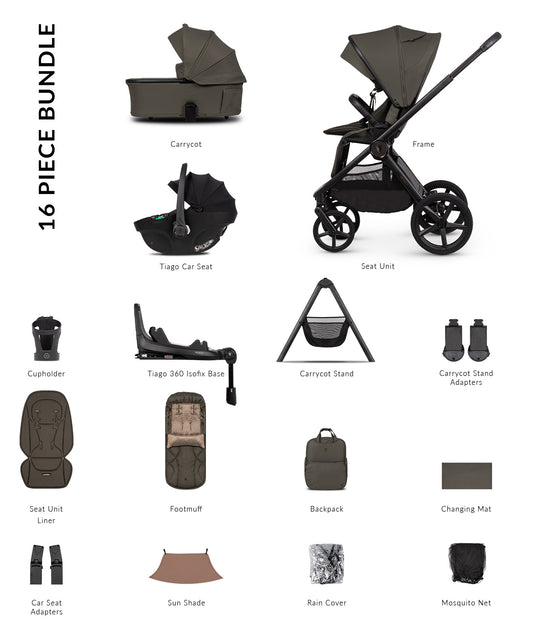 Venicci Upline 3 - 4-in-1 Ultimate Travel System Bundle with Tiago 360 Car Seat & Base
