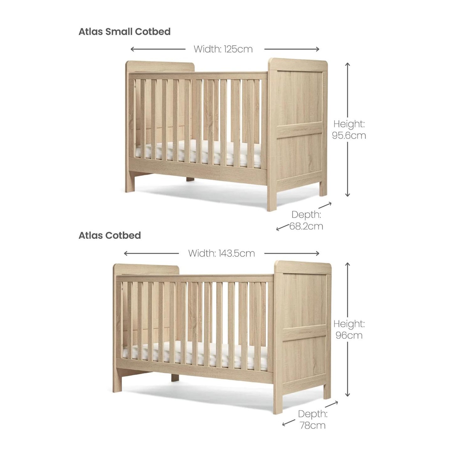 Mamas and Papas Atlas 2 Piece Small Cotbed and Dresser Changer