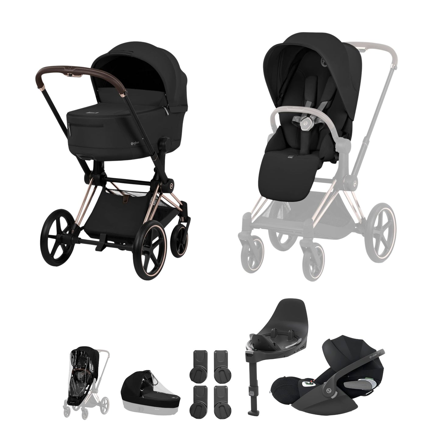 Cybex Priam 5 Ultimate Travel System with Folding Carrycot and Cloud T Car Seat & Base T - Comfort Collection