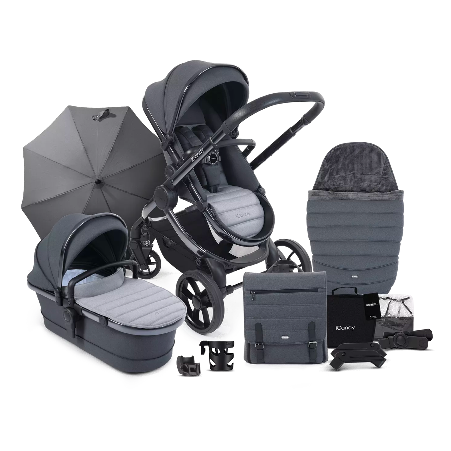 icandy peach 7 Pram Pushchair Bundle Dark Phantom Grey