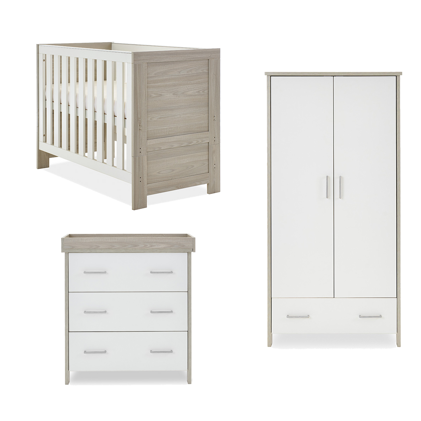Obaby Nika Mini 3 Piece Room Set with Cot Bed, Dresser Changer and Wardrobe