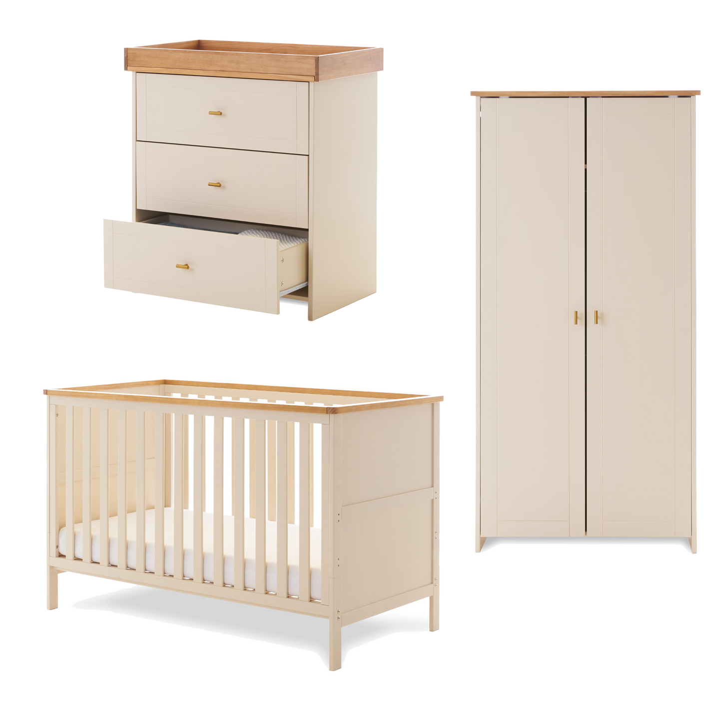 Obaby Evie 3 Piece Range with Cot Bed, Dresser Changer and Wardrobe