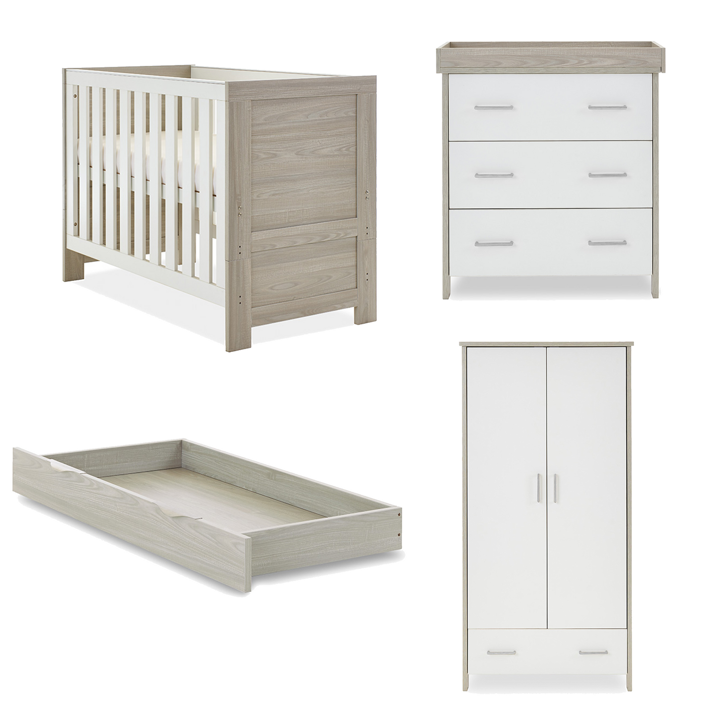 Obaby Nika Mini 3 Piece Room Set with Cot Bed, Dresser Changer and Wardrobe