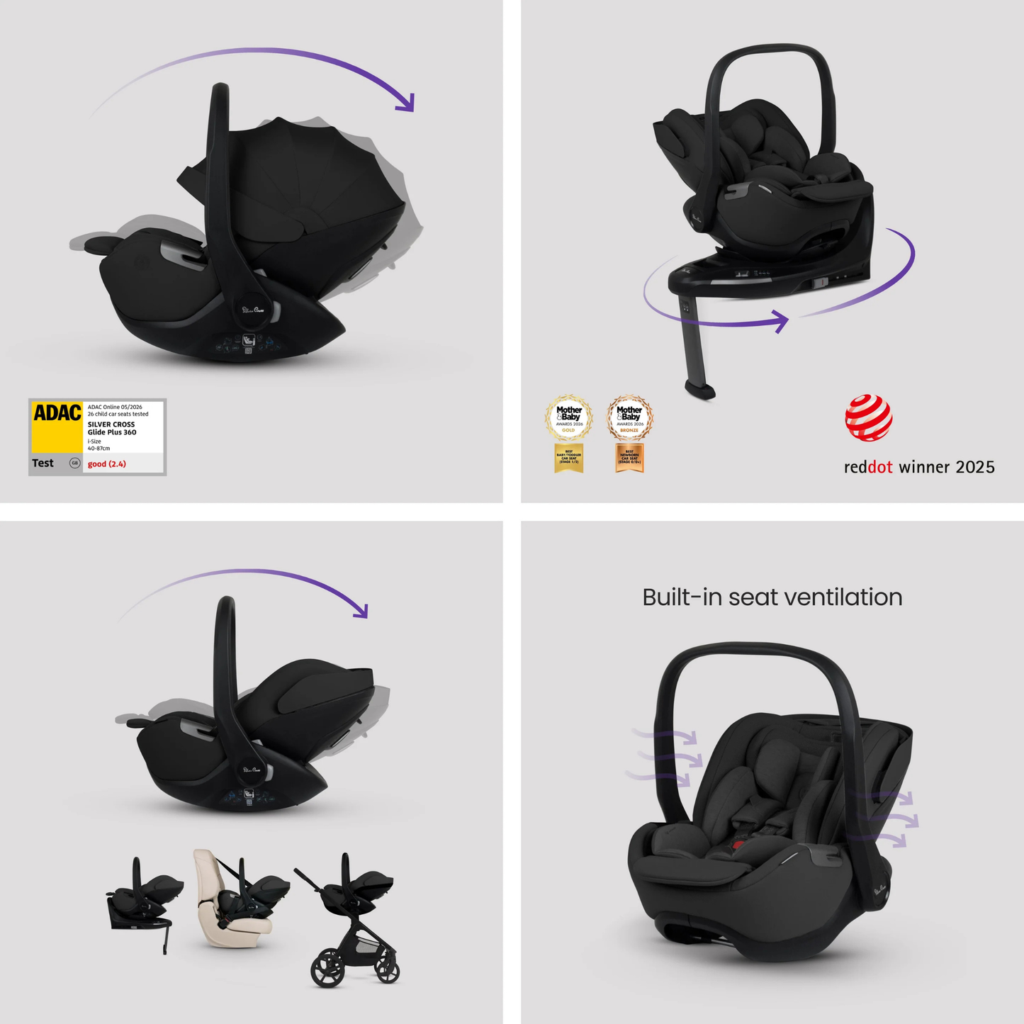 Silver Cross Cove 2 Ultimate Travel System with Glide Plus 360 Infant Car Seat