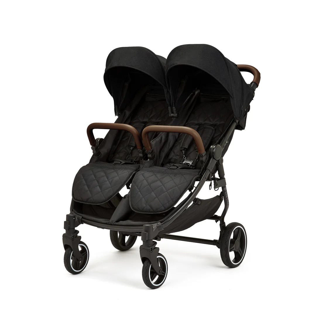 Ickle Bubba Venus Double Stroller / Black/Biscuit/Tan / Prime Bundle - PLUS Footmuff x 2, Raincover & Newborn Cocoon
