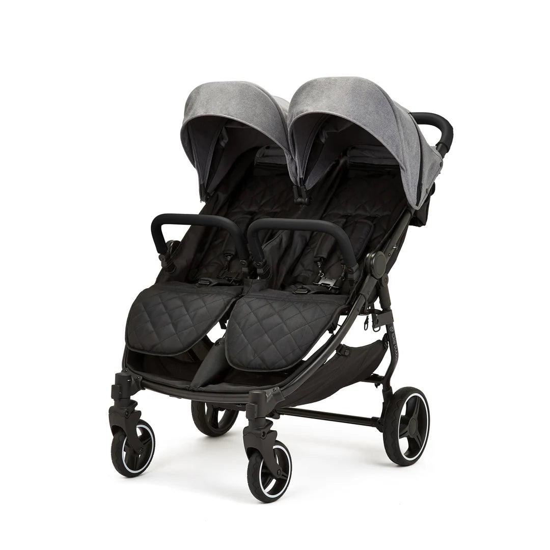 Ickle Bubba Venus Double Stroller / Black/Space Grey/Black / Prime Bundle - PLUS Footmuff x 2, Raincover & Newborn Cocoon
