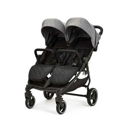 Ickle Bubba Venus Double Stroller / Black/Space Grey/Black / Prime Bundle - PLUS Footmuff x 2, Raincover & Newborn Cocoon
