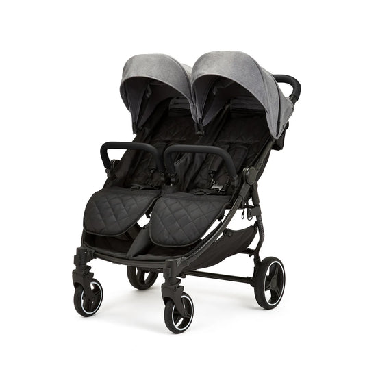 Ickle Bubba Venus Double Stroller / Black/Space Grey/Black / Prime Bundle - PLUS Footmuff x 2, Raincover & Newborn Cocoon
