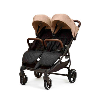 Ickle Bubba Venus Double Stroller / Black/Black/Tan / Prime Bundle - PLUS Footmuff x 2, Raincover & Newborn Cocoon
