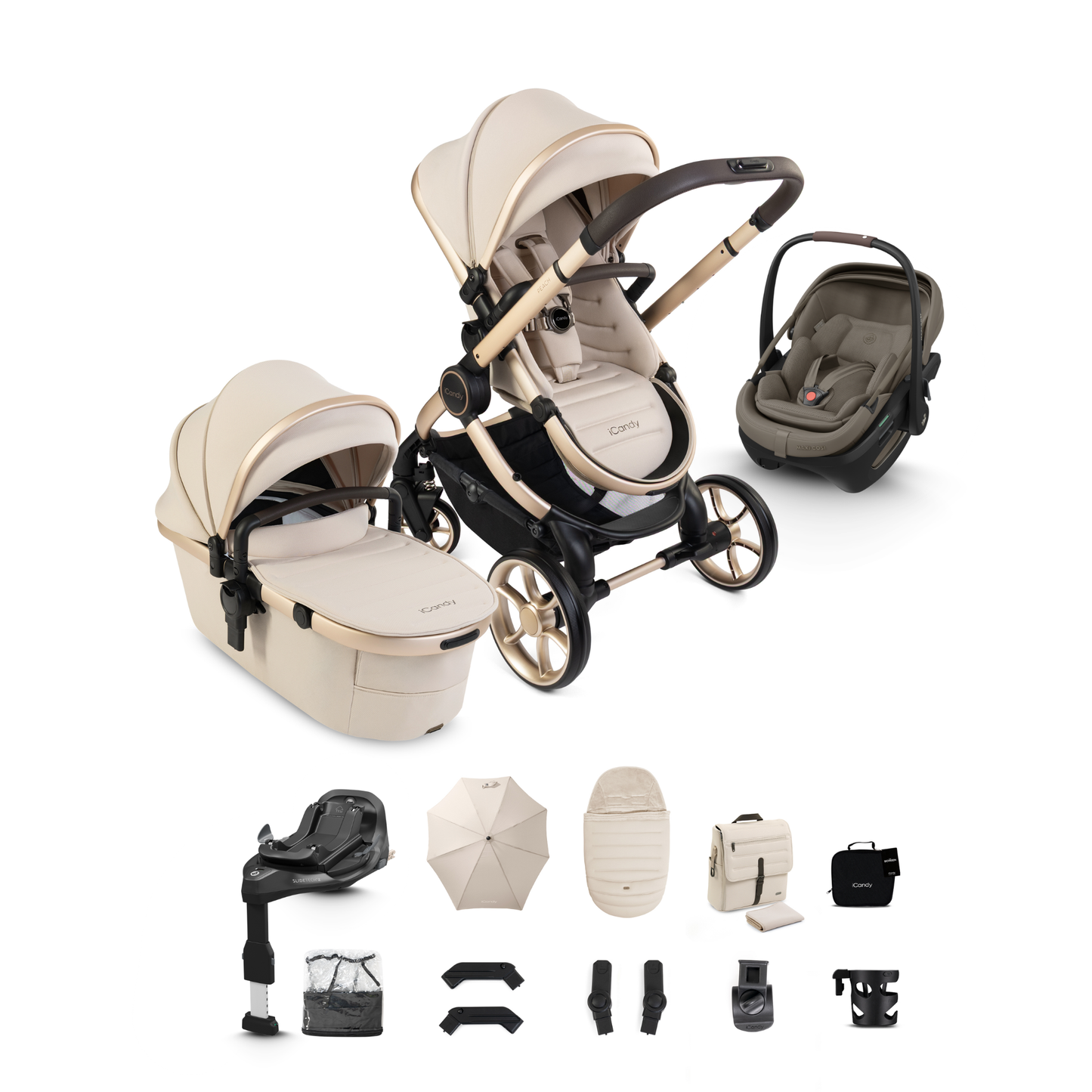 iCandy Peach 8 Complete Travel System Bundle with Maxi Cosi Coral Slide Pro Infant Car Seat & Isofix Base