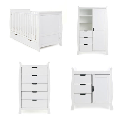 Obaby Stamford Classic 4 Piece Room Set with Cot Bed, Dresser, Tall Chest & Wardrobe