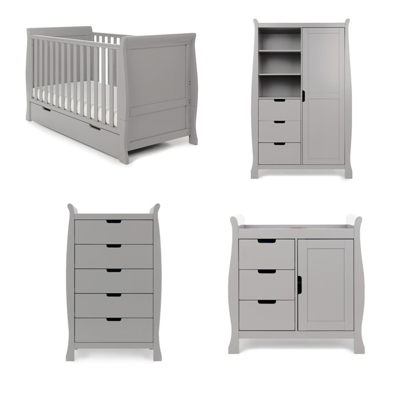 Obaby Stamford Classic 4 Piece Room Set with Cot Bed, Dresser, Tall Chest & Wardrobe