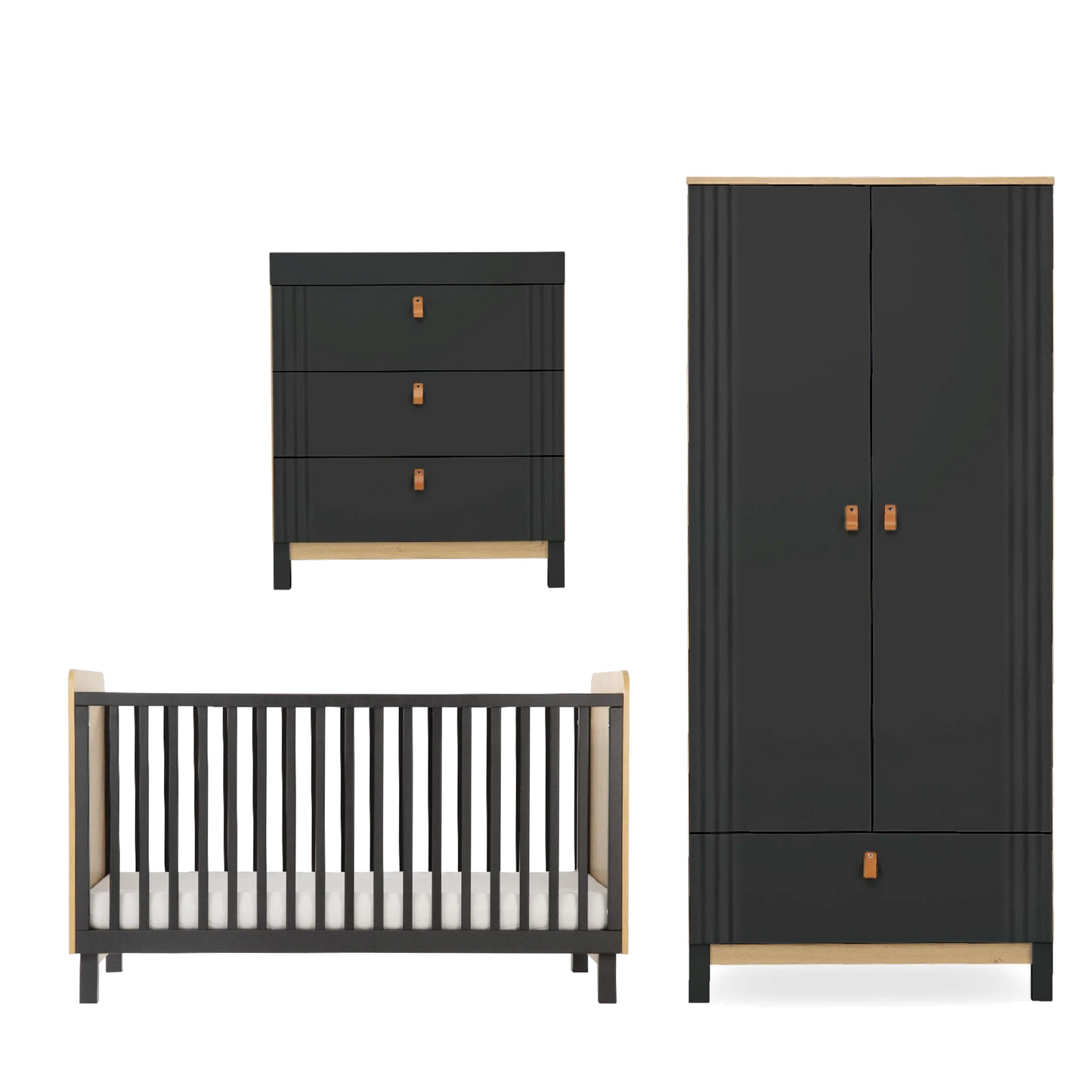 CuddleCo Rafi 3 Piece Set with Cot Bed, Dresser and Wardrobe