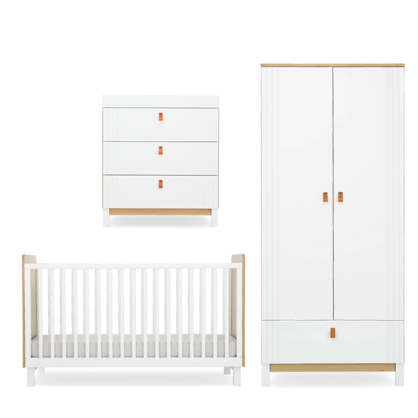 CuddleCo Rafi 3 Piece Set with Cot Bed, Dresser and Wardrobe