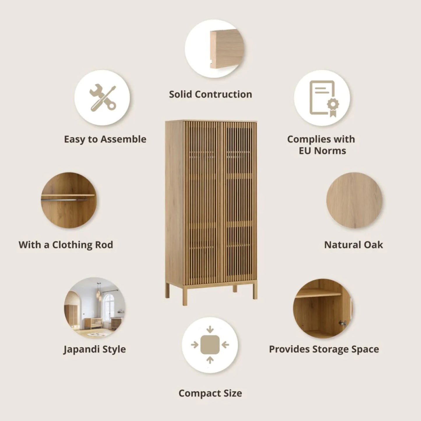 Tutti Bambini Japandi 3 Piece with Cot Bed, Dresser Changer and Wardrobe