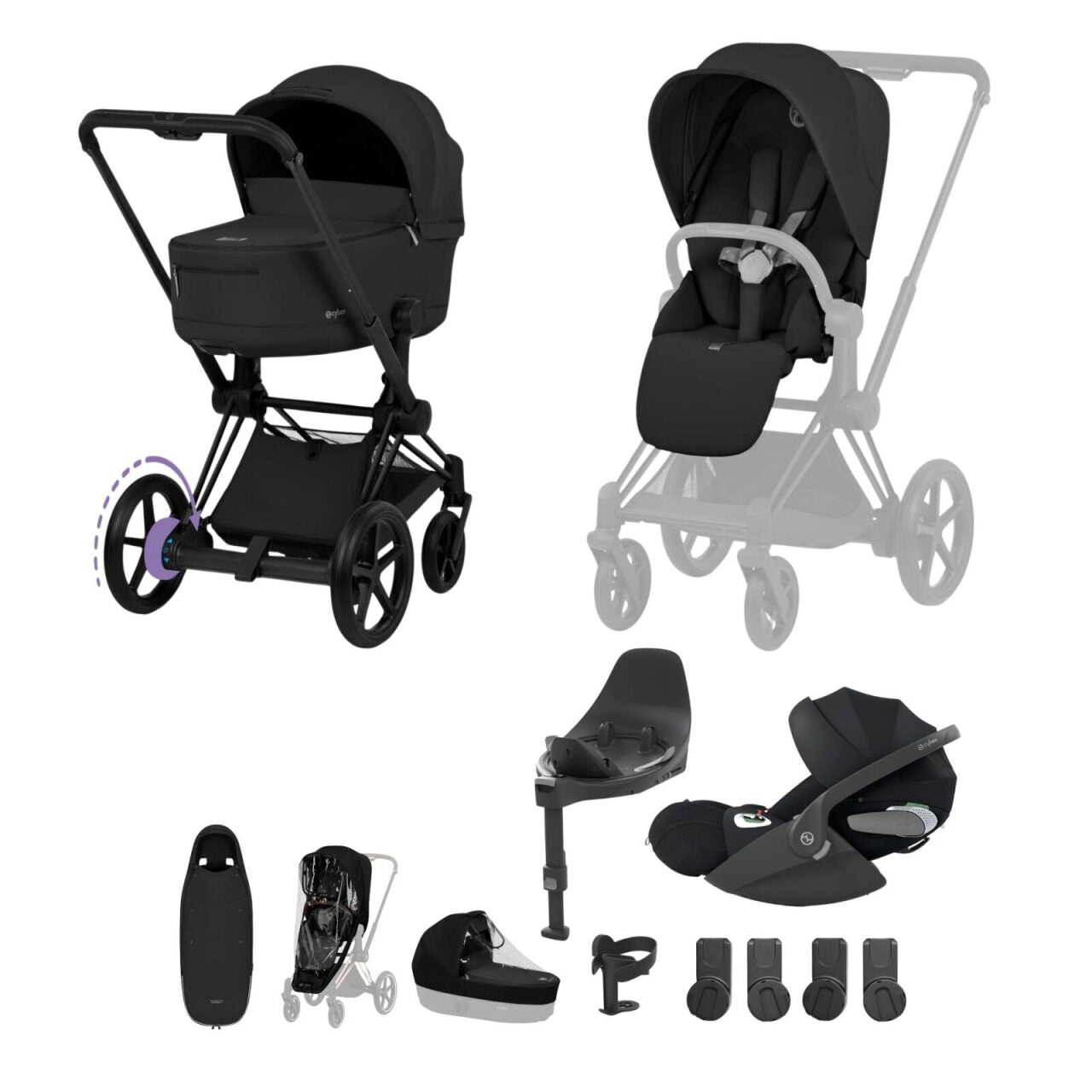 Cybex ePriam 5 Ultimate Travel System with Folding Carrycot, Accessories and Cloud T Car Seat & Base T - Comfort Collection