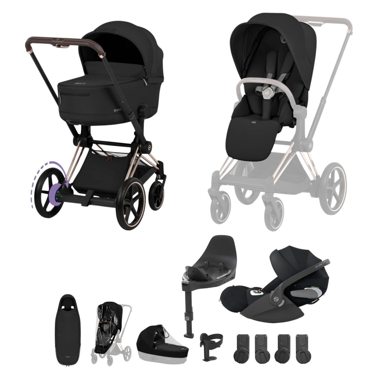 Cybex ePriam 5 Ultimate Travel System with Folding Carrycot, Accessories and Cloud T Car Seat & Base T - Comfort Collection
