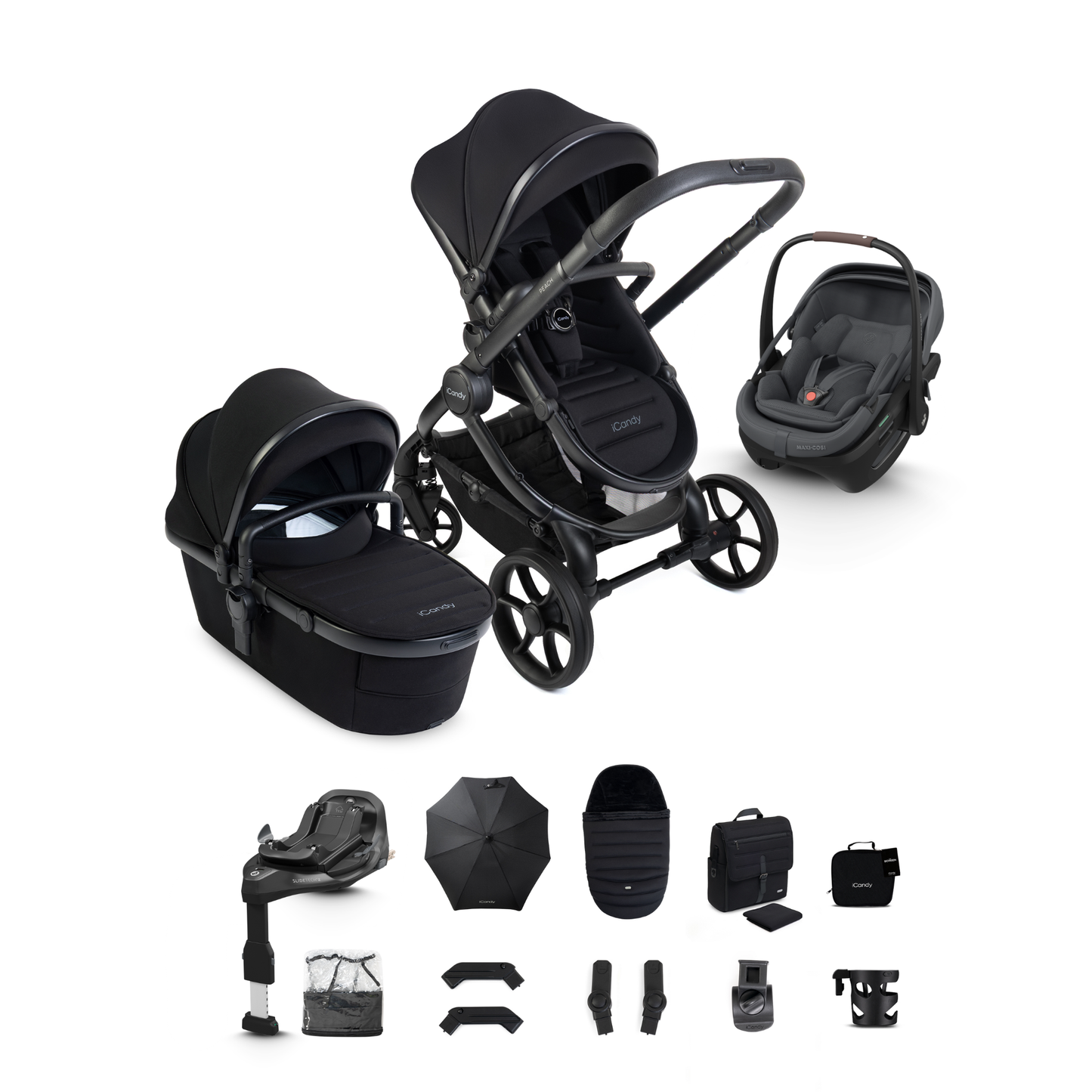 iCandy Peach 8 Complete Travel System Bundle with Maxi Cosi Coral Slide Pro Infant Car Seat & Isofix Base