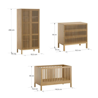 Tutti Bambini Japandi Mini 3 Piece with Cot Bed, Dresser Changer and Wardrobe