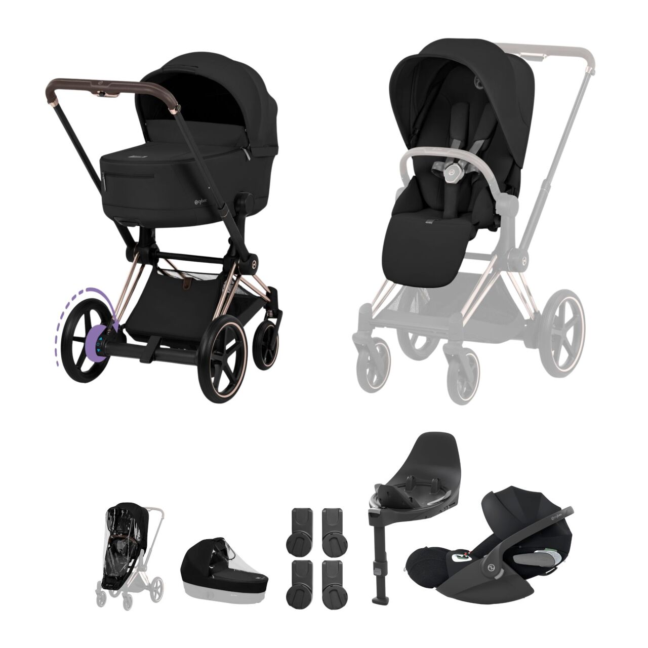 Cybex ePriam 5 Ultimate Travel System with Folding Carrycot and Cloud T Car Seat & Base T - Comfort Collection