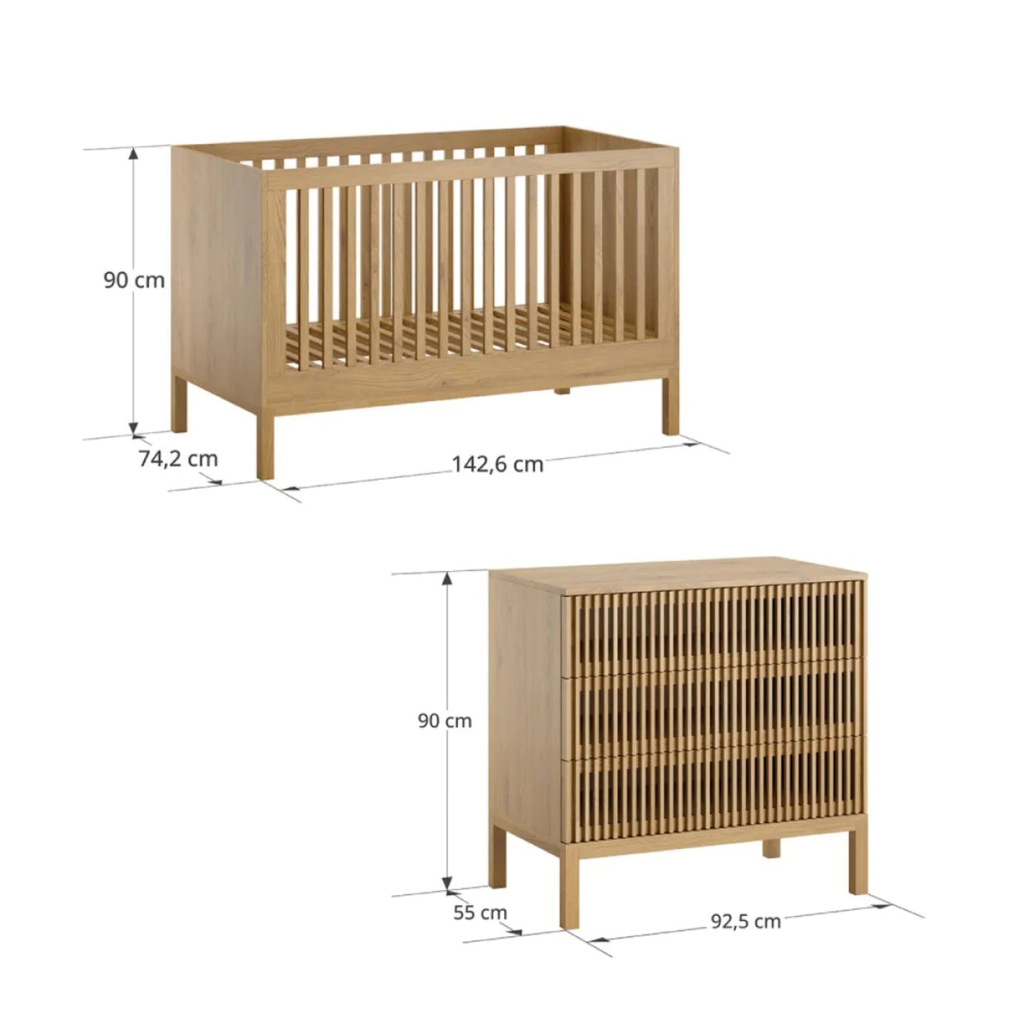 Tutti Bambini Japandi Mini 2 Piece with Cot Bed and Dresser