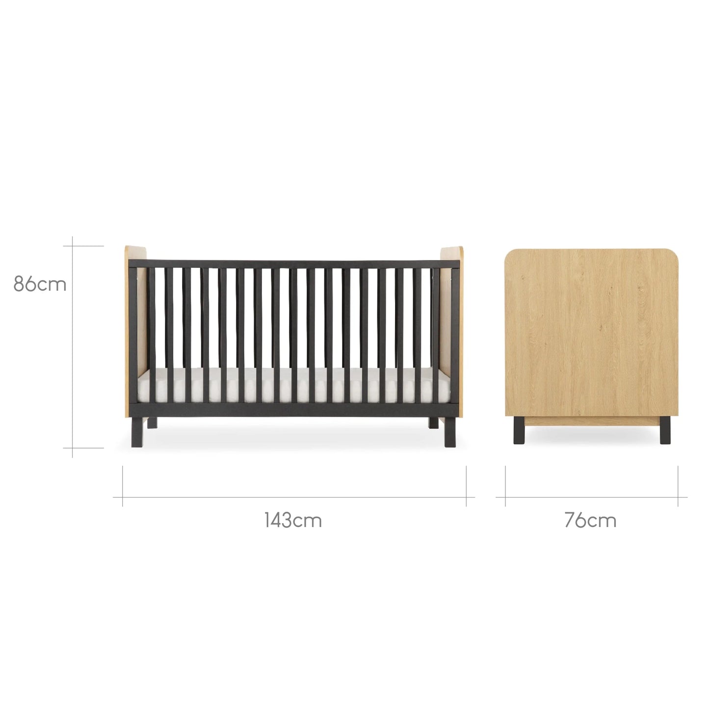 CuddleCo Rafi 3 Piece Set with Cot Bed, Dresser and Wardrobe