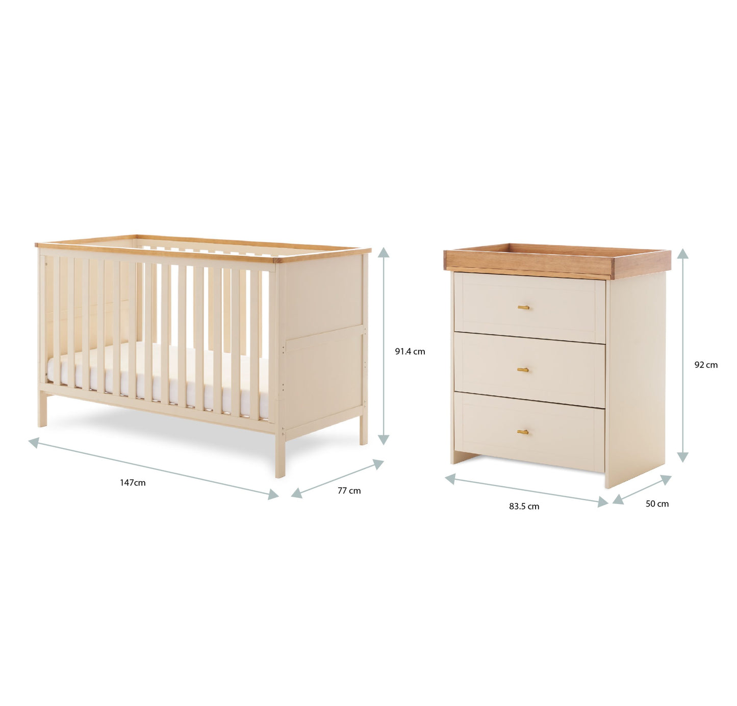 Obaby Evie 2 Piece Set with Cot Bed and Dresser Changer